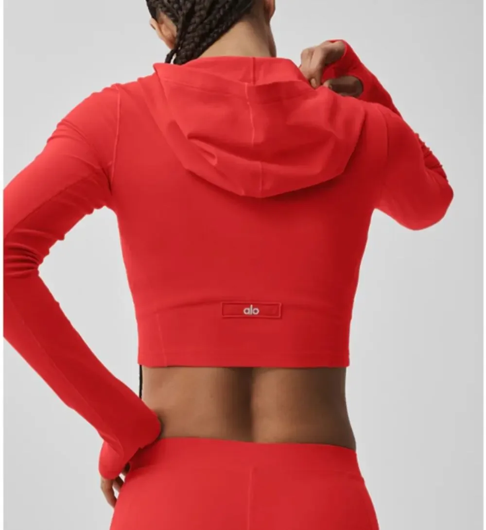 Alo Alosoft Sincere Fitted Full Zip Cropped Hoodie Jacket Bright Red Small